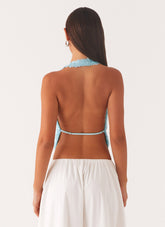 Rio Dreams Cowl Neck Halter Top - Turquoise
